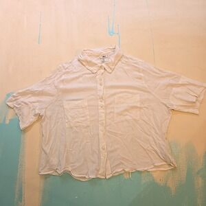 Amuse Society M‎ India White Button Up Short Sleeve Cropped Blouse Boxy Cotton